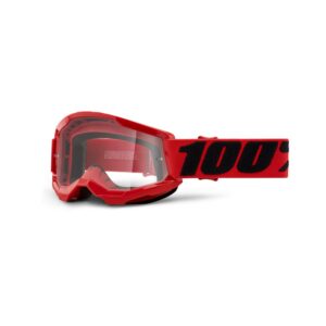 100% Strata 2 Youth Moto Goggle Red - Clear Lens