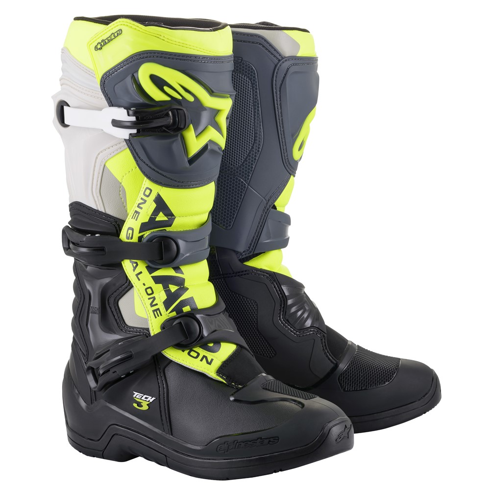 Tech-3 Mx Boots Black/Cool Gray/Yellow Fluoro | Tracktion Motorcycles