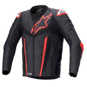 Fusion Leather Jacket Black/Red Fluoro