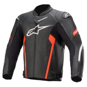 Faster v2 Leather Jacket Black/Red Fluoro