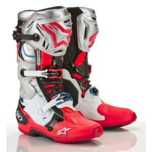 Tech-10 MX Boots Black/White/Silver/Fluoro Red