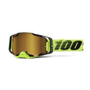 100% Armega Moto Goggle Neon Yellow - Mirror Gold Lens