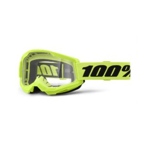 100% Strata 2 Moto Goggle Neon Yellow - Clear Lens