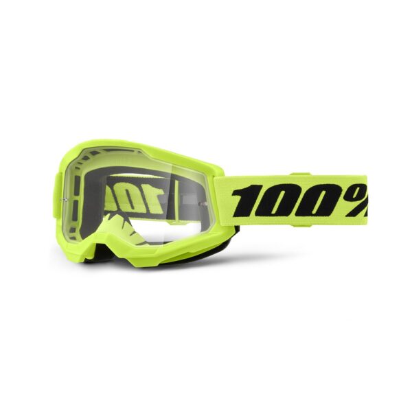 100% Strata 2 Moto Goggle Neon Yellow - Clear Lens