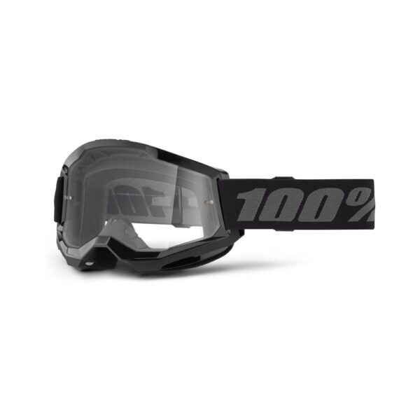 100% Strata 2 Youth Moto Goggle Black  - Clear Lens