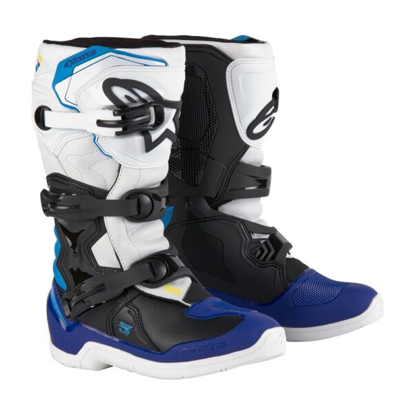 Tech-3S Youth MX Boots White/Black/Enamel Blue