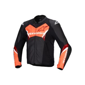 Faster v3 Leather Jacket Black/Red Fluoro