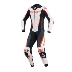 Stella GP-R7 1Pc Leather Suit White/Black/Red Fluoro