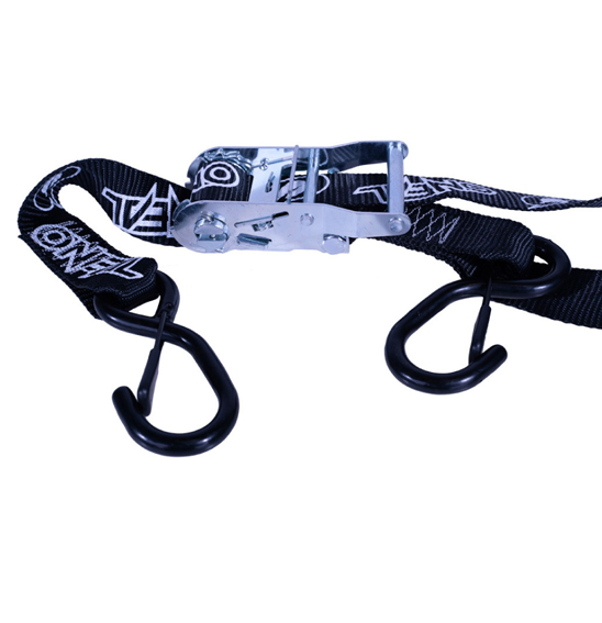 ONEAL DELUXE RATCHET TIE DOWNS 1 1/2 INCH W/ SOFT LOOP & SECURE HOOK BLK/BLK (CTN12)