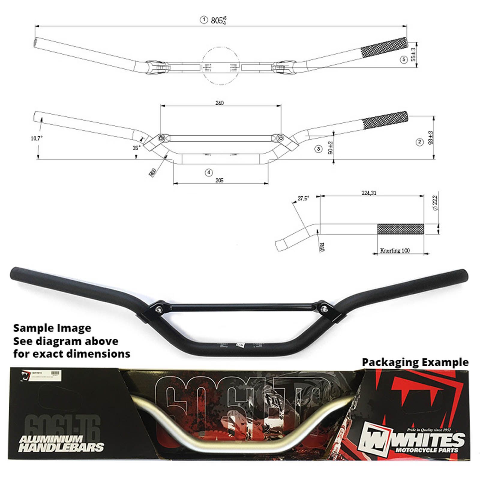 WHITES HANDLEBARS ALLOY 6061 7/8 (22.2MM) KX/KXF/RMZ BLK