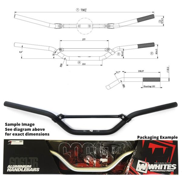 WHITES HANDLEBARS ALLOY 6061 7/8 (22.2MM) CR/RM/YZ/WR BLK