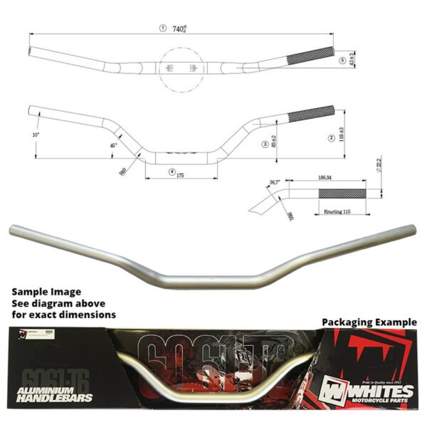 WHITES HANDLEBARS ALLOY 6061 TAPER 1 1/8 FITS MINI MX SIL