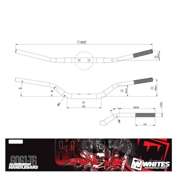 WHITES HANDLEBARS ALLOY6061 TAPER 1 1/8 (28.6MM) CRF/KXF SIL