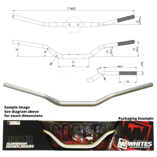 WHITES HANDLEBARS ALLOY6061 TAPER 1 1/8 (28.6MM) CRF/KXF SIL