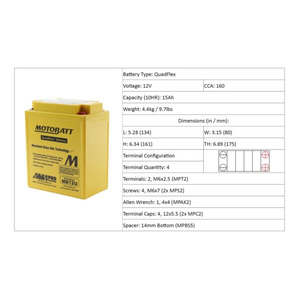 MB12U MOTOBATT QUADFLEX BATTERY (4PCS/CTN)