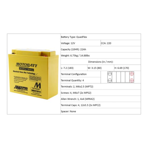MB51814 MOTOBATT QUADFLEX BATTERY (51913) (4PCS/CTN)