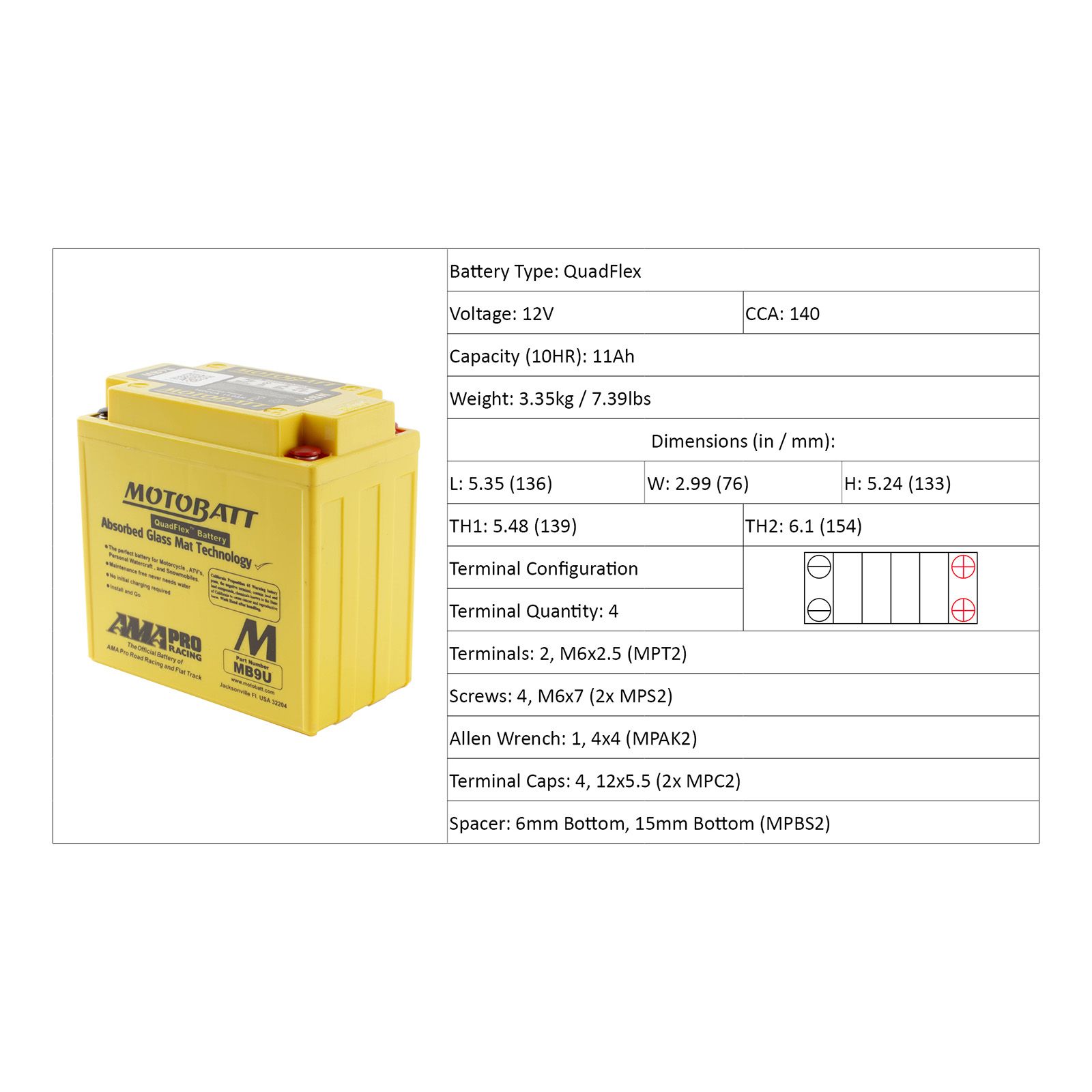 MB9U MOTOBATT QUADFLEX BATTERY (8PCS/CTN)