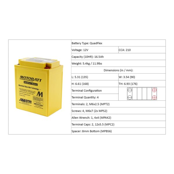 MBTX14AU MOTOBATT QUADFLEX BATTERY (4PCS/CTN)