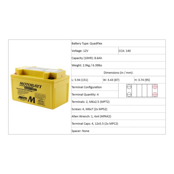 MBTZ10S MOTOBATT QUADFLEX BATTERY (8PCS/CTN)