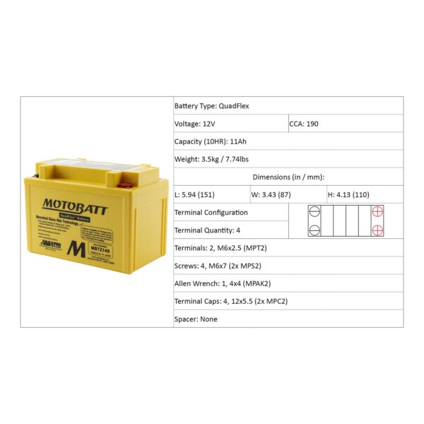 MBTZ14S MOTOBATT QUADFLEX BATTERY (8PCS/CTN)
