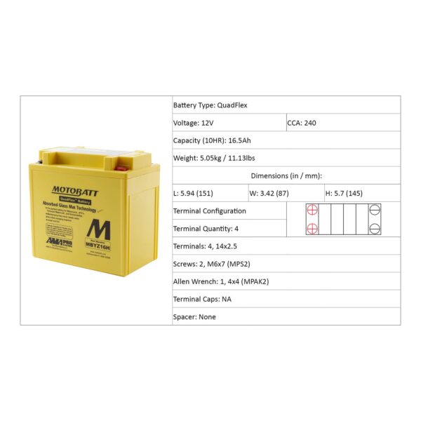 MBYZ16-H MOTOBATT QUADFLEX BATTERY (4PCS/CTN)