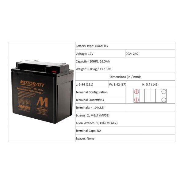 MBYZ16HD BLACK MOTOBATT QUADFLEX BATTERY (4PCS/CTN)