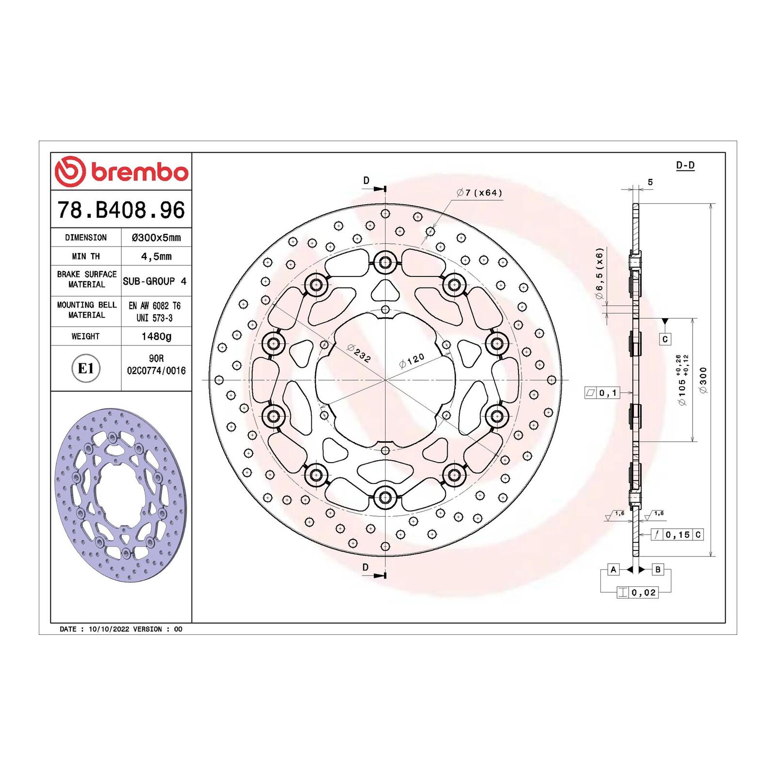 Brembo Prime Serie Oro Front Brake Disc 78B40896